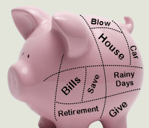 Piggy bank with budget sections